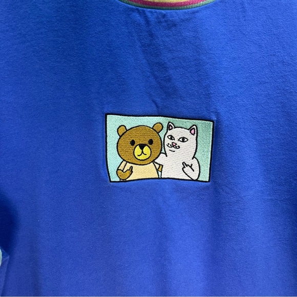 Teddy Fresh X Ripndip Colorblock Embroidered Long Sleeve Shirt Sz Large Cat Bear - Picture 4 of 10